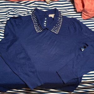 LOFT Royal Blue Sweater with Embellished Collar